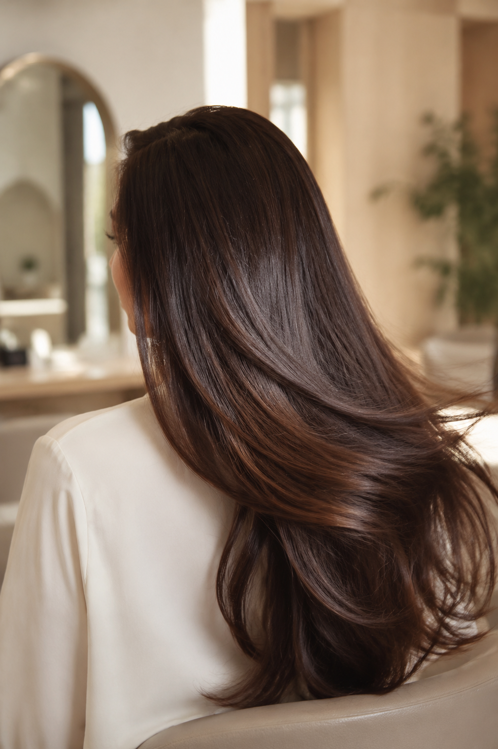 Cheveux bruns brillants après un soin